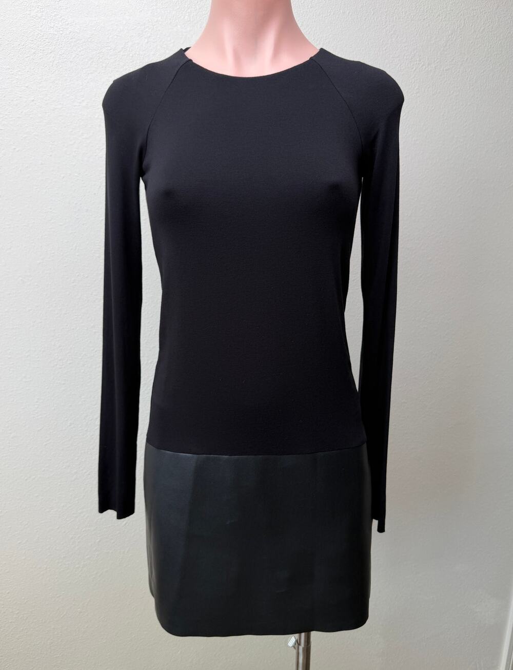 Bailey 44 Black Faux Leather Hem Long Sleeve Mini Dress Women's US XS